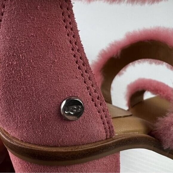 UGG sandals womens 6 Pink Del Rey Fluff Heel Open Toe Zip Closure - Picture 12 of 16
